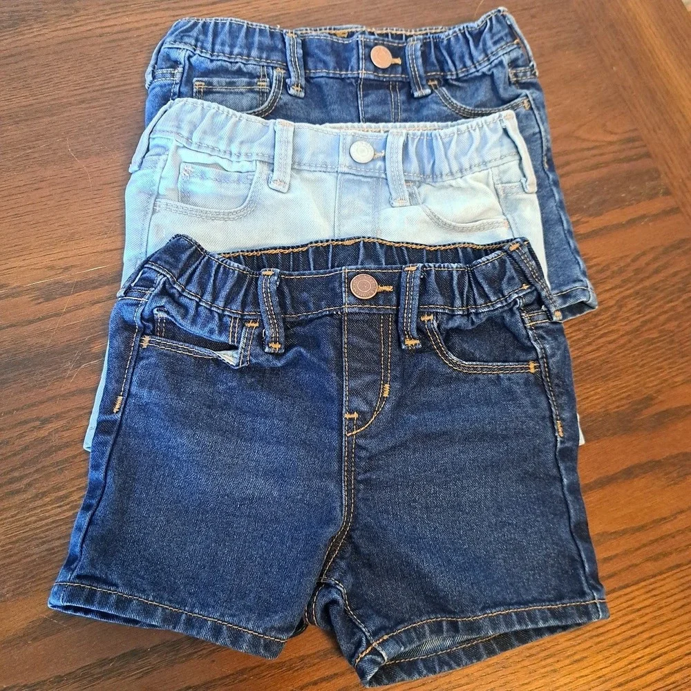 Old Navy Kids 4T Denim Shorts Bundle 3 Pack Light Medium Dark Wash Elastic Waist